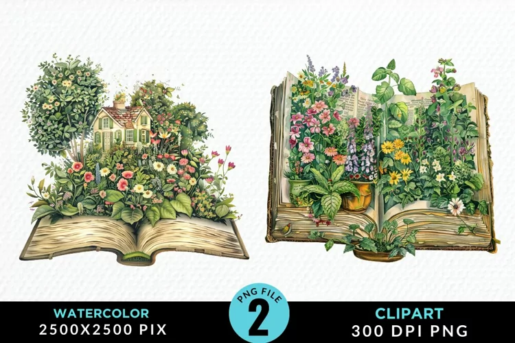 Watercolor Spring Flowers Books Clipart