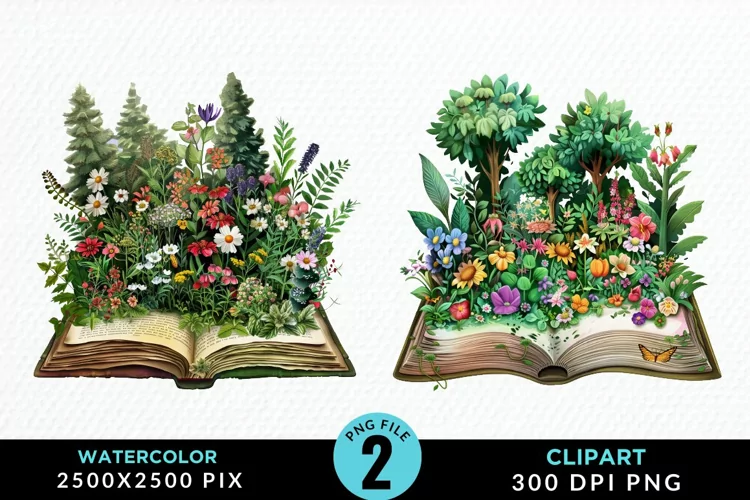 Watercolor Spring Flowers Books Clipart