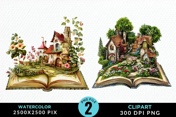 Watercolor Spring Flowers Books Art Clipart