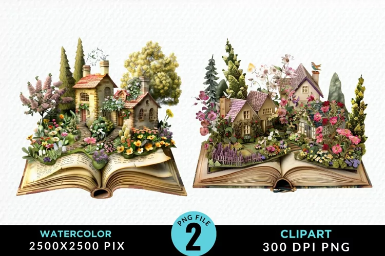 Watercolor Spring Flowers Books Clipart