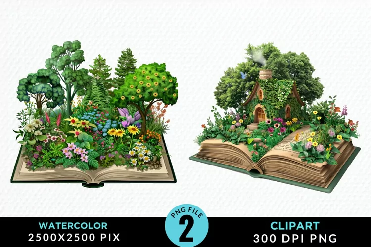 Watercolor Spring Flowers Books Clipart