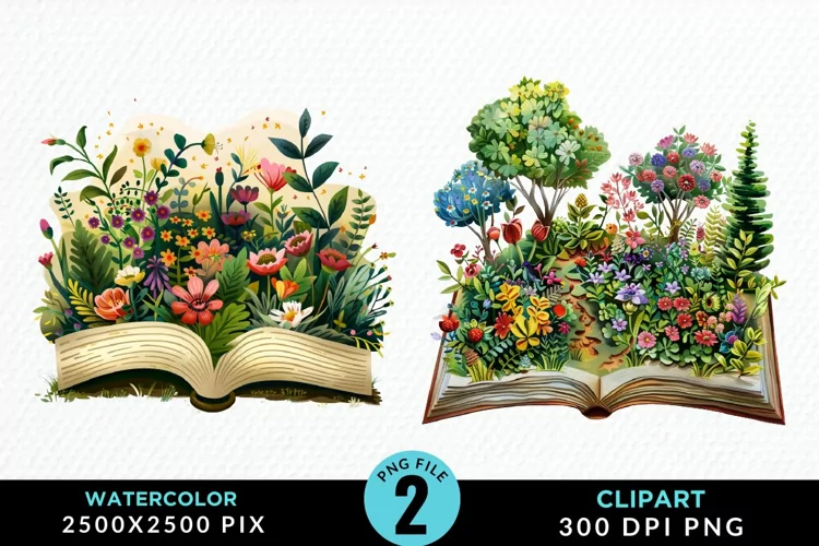 Watercolor Spring Flowers Books Clipart