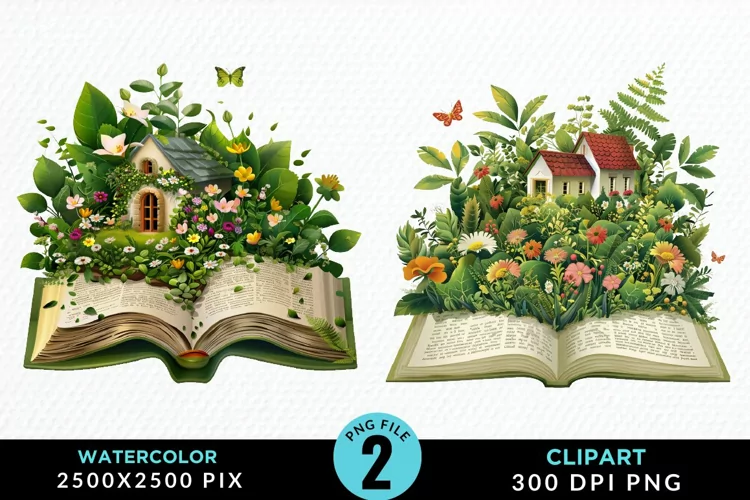 Watercolor Spring Flowers Books Clipart