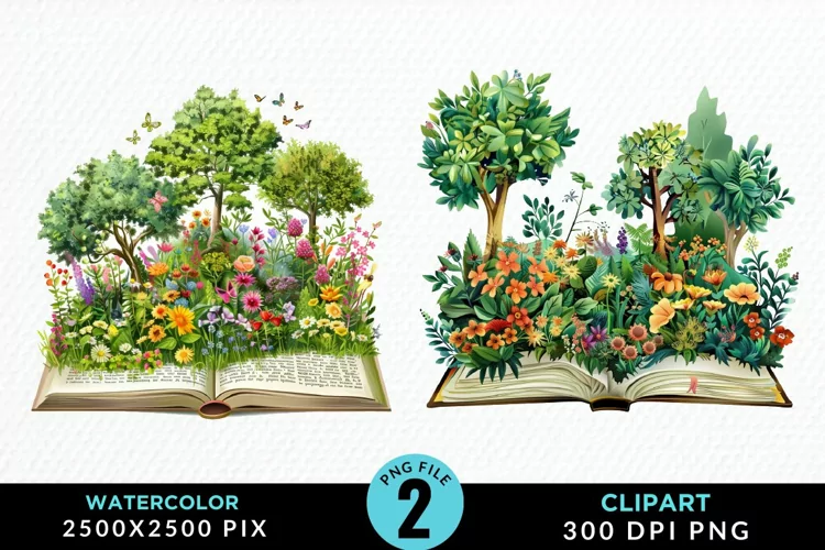 Watercolor Spring Flowers Books Clipart