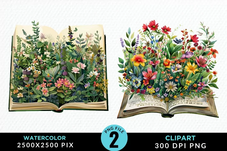 Watercolor Spring Flowers Books Clipart