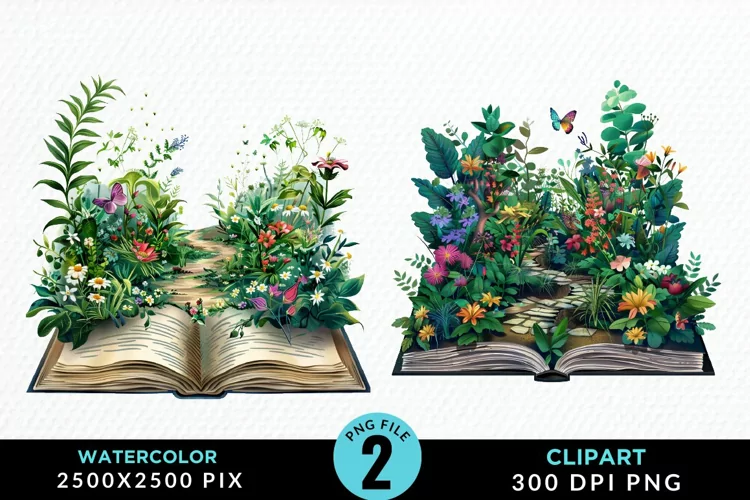Watercolor Spring Flowers Books Clipart