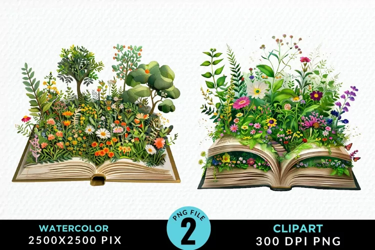 Watercolor Spring Flowers Books Clipart