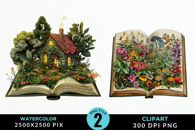 Watercolor Spring Flowers Books Clipart
