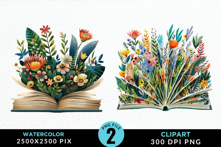 Watercolor Spring Flowers Books Clipart