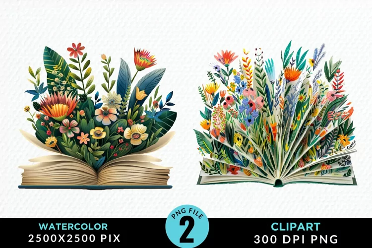 Watercolor Spring Flowers Books Clipart