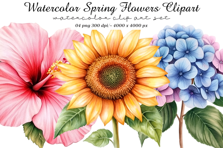 Watercolor Spring Flowers Clipart