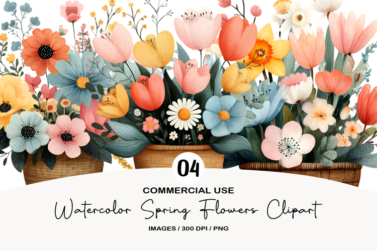 Watercolor Spring Flowers Clipart