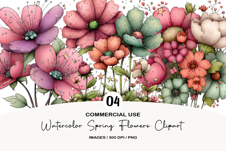 Watercolor Spring Flowers Clipart