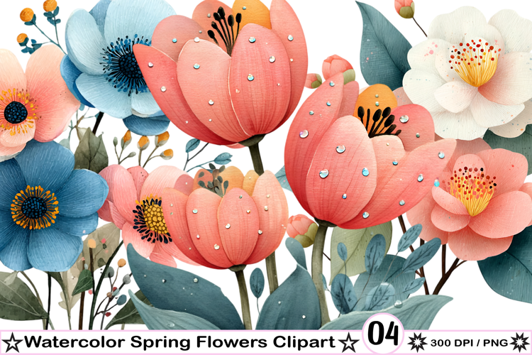 Watercolor Spring Flowers Clipart