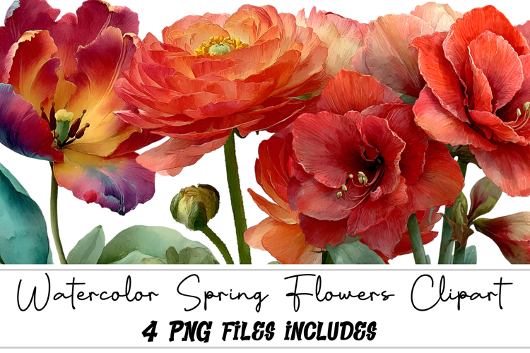 Watercolor Spring Flowers Clipart