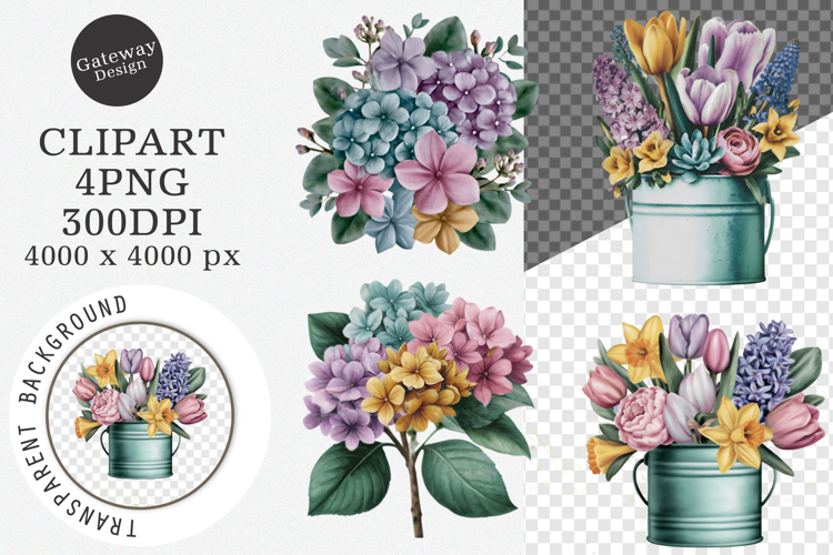 Watercolor spring flowers clipart - spring flowers Png