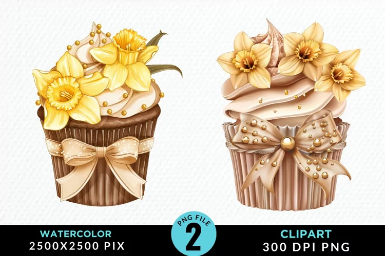 Watercolor Spring Flowers Cupcake PNG Clipart