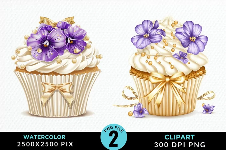 Watercolor Spring Flowers Cupcake PNG Clipart