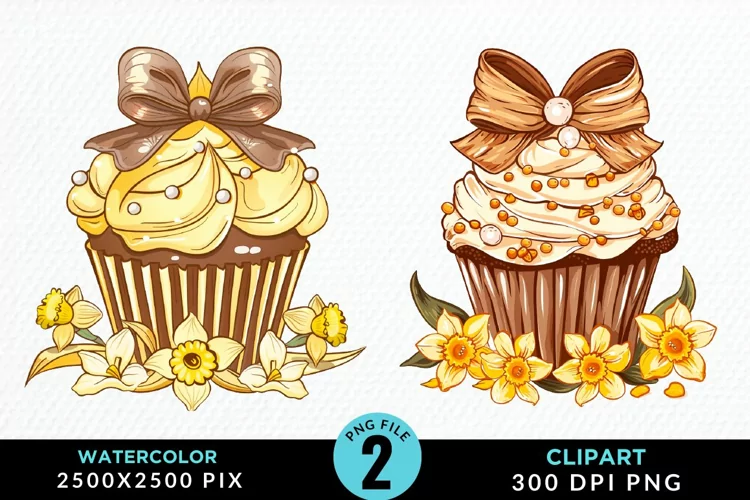 Watercolor Spring Flowers Cupcake PNG Clipart