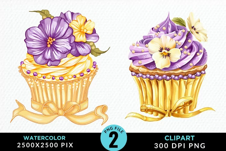 Watercolor Spring Flowers Cupcake PNG Clipart