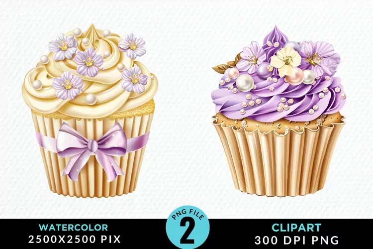Watercolor Spring Flowers Cupcake PNG Clipart