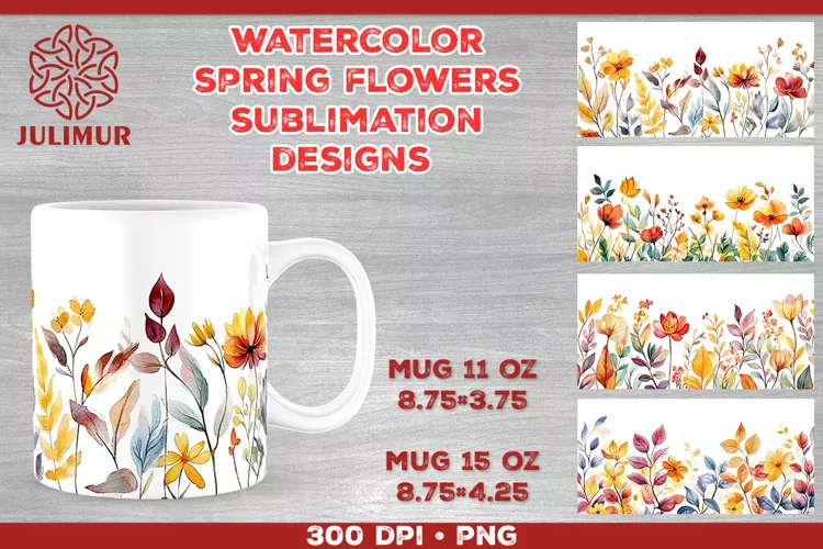 Blooming Spring Watercolor Flowers Mug Sublimation Design
