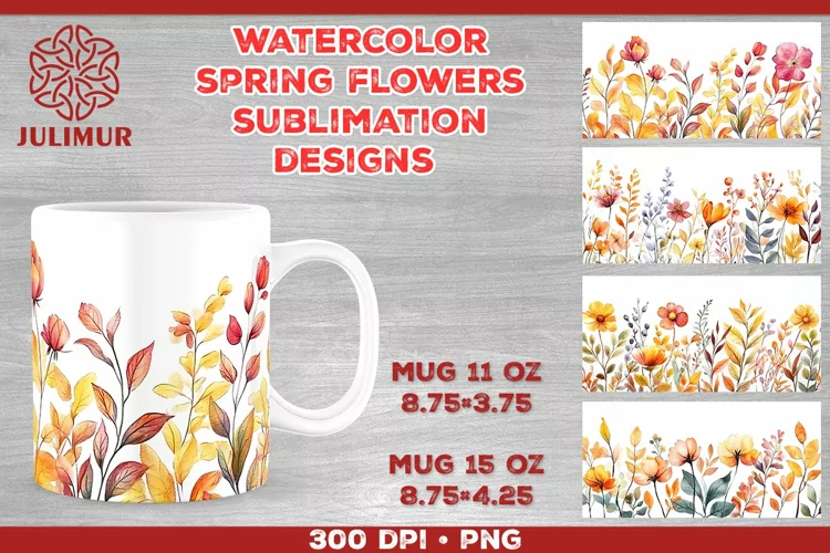 Blooming Spring Watercolor Flowers Mug Sublimation Design