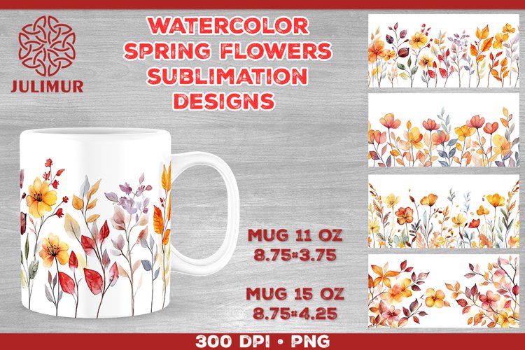Blooming Spring Watercolor Flowers Mug Sublimation Design
