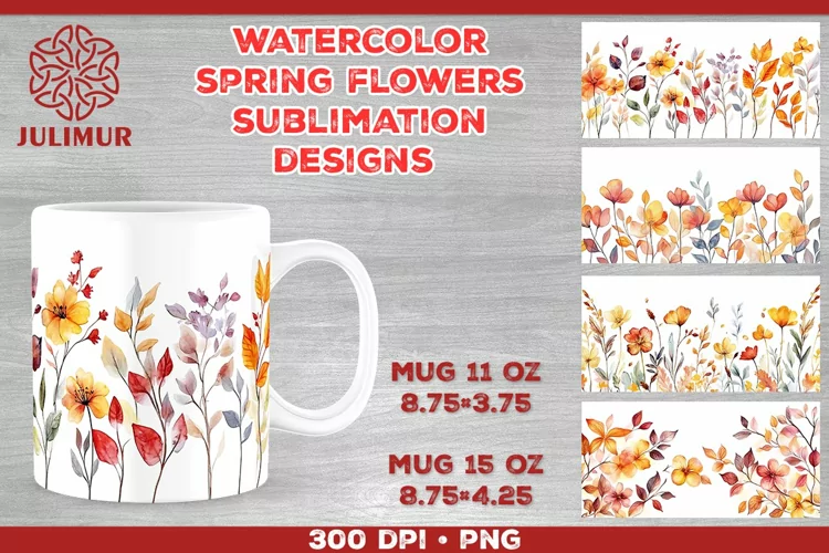 Blooming Spring Watercolor Flowers Mug Sublimation Design
