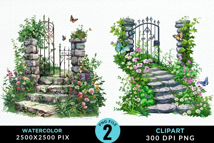 Watercolor Spring Garden Design Clipart