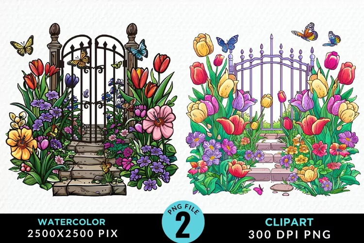 Watercolor Spring Garden Design Clipart