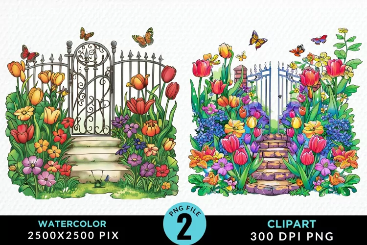 Watercolor Spring Garden Design Clipart