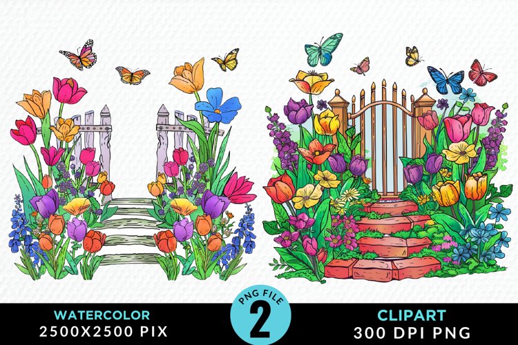 Watercolor Spring Garden Design Clipart example image 1