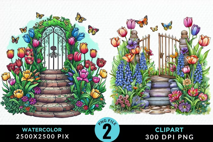 Watercolor Spring Garden Design Clipart