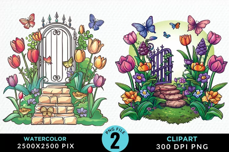 Watercolor Spring Garden Image Clipart