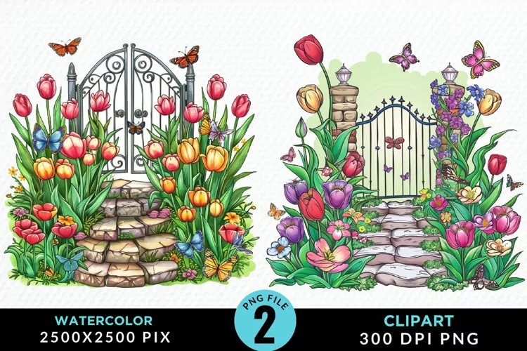 Watercolor Spring Garden Image Clipart