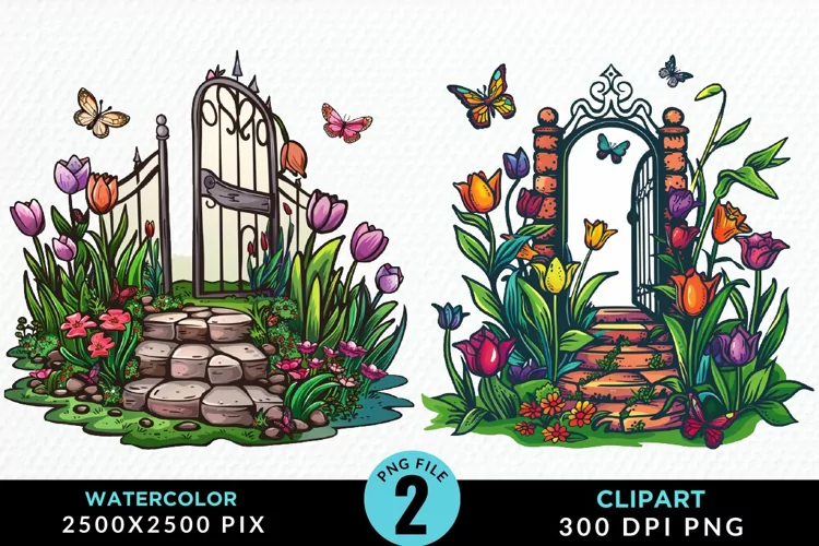 Watercolor Spring Garden Design Clipart