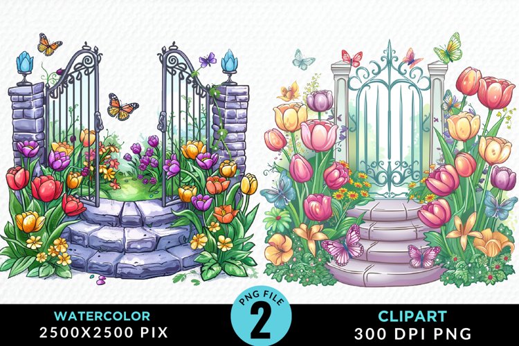 Watercolor Spring Garden Design Clipart example image 1