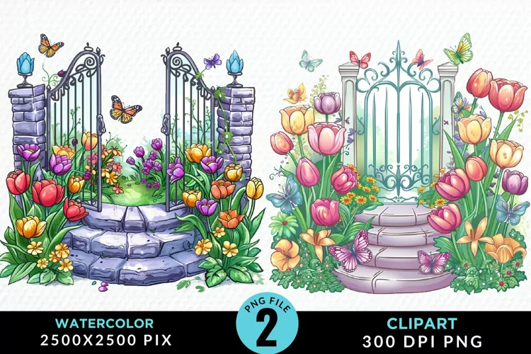 Watercolor Spring Garden Design Clipart
