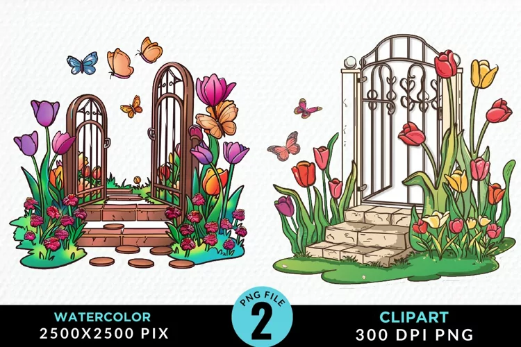 Watercolor Spring Garden Design Clipart