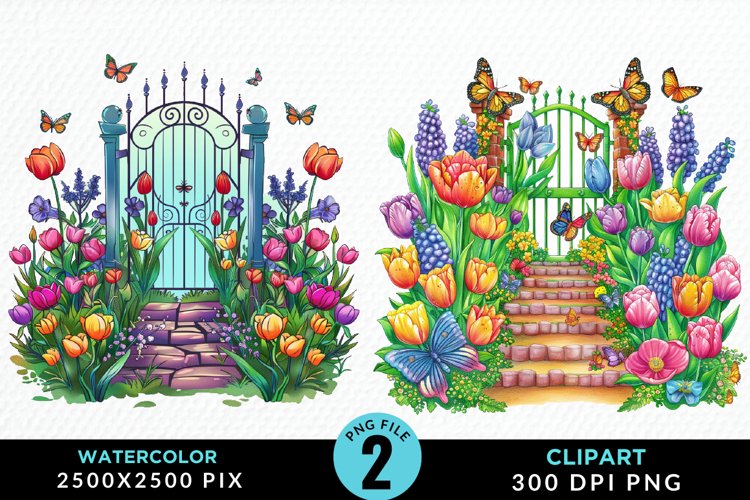 Watercolor Spring Garden Design Clipart example image 1