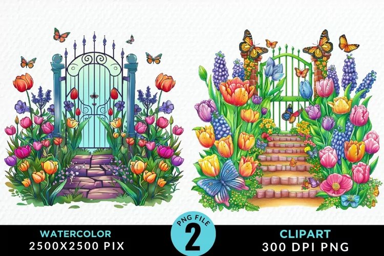 Watercolor Spring Garden Design Clipart