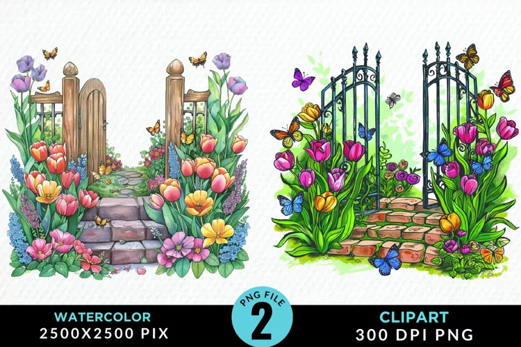 Watercolor Spring Garden Design Clipart