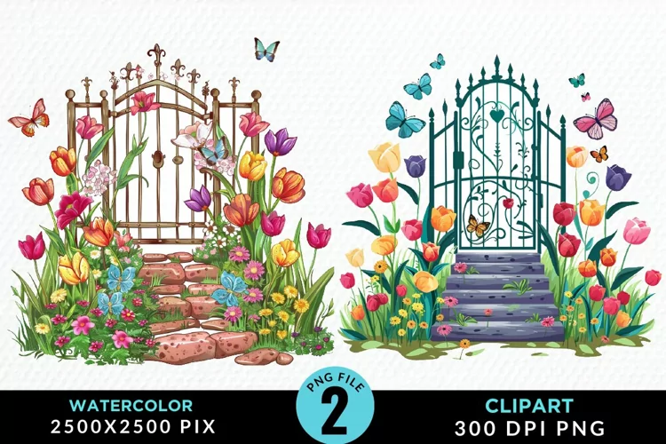 Watercolor Spring Garden Design Clipart