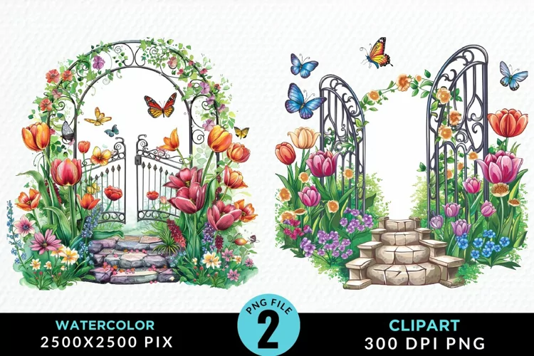 Watercolor Spring Garden Design Clipart