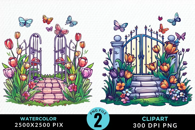 Watercolor Spring Garden Image Clipart