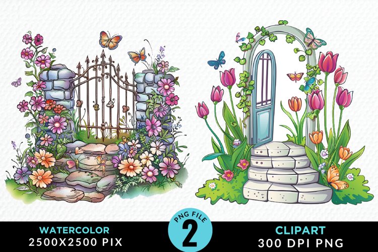 Watercolor Spring Garden Design Clipart example image 1