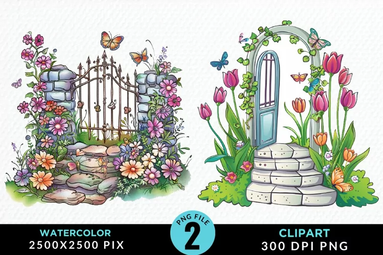Watercolor Spring Garden Design Clipart