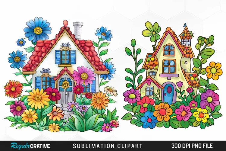 Watercolor Spring Garden Design Clipart