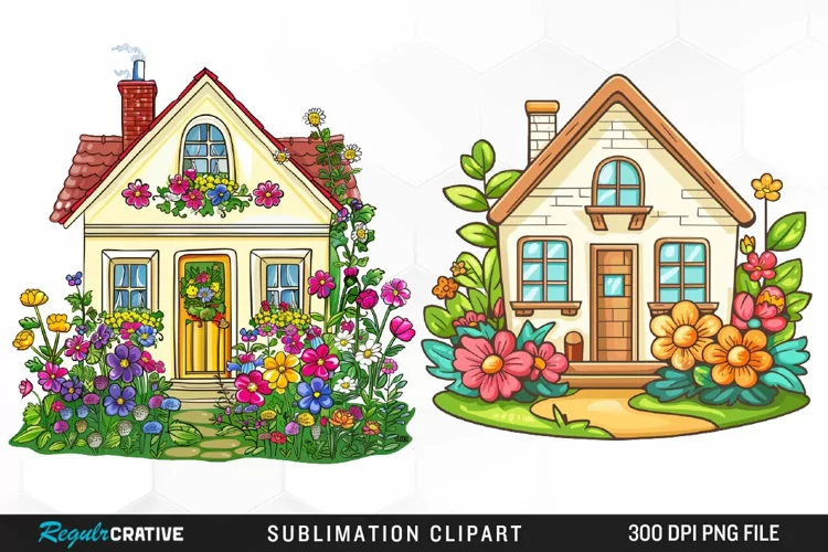 Watercolor Spring Garden Design Clipart